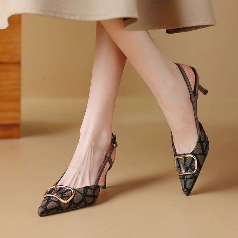 Women Sexy High Heels Fashion Pointed Toe Sgback Shoes Summer Dress Party Stilettos Brand Pumps Metal Decor Sandals free shipping shoes