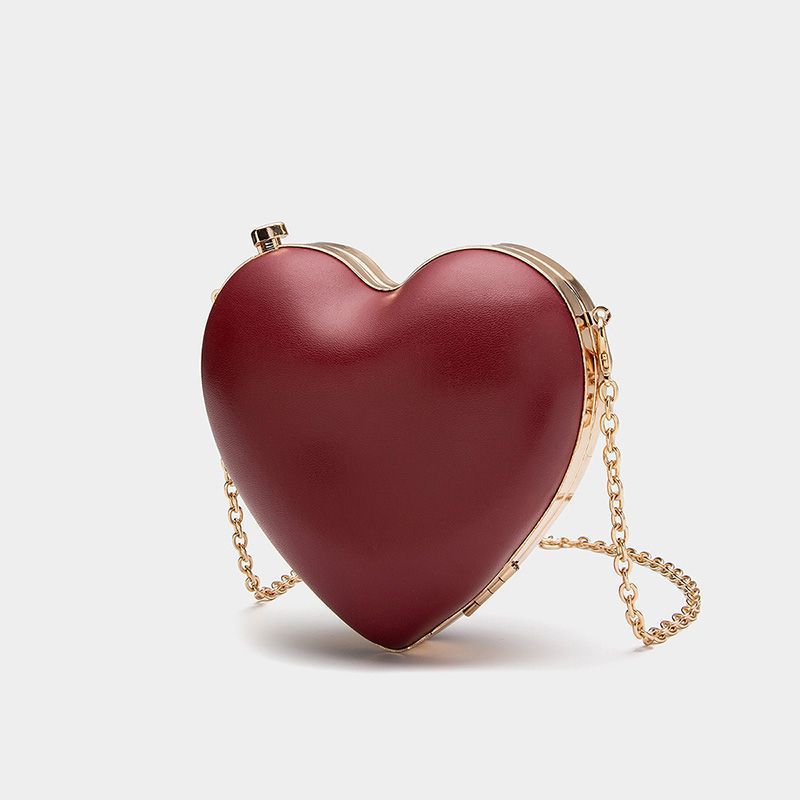 Stylish Wine Red Heart Shape Chain Clutch for Parties - Versatile Shoulder Bag