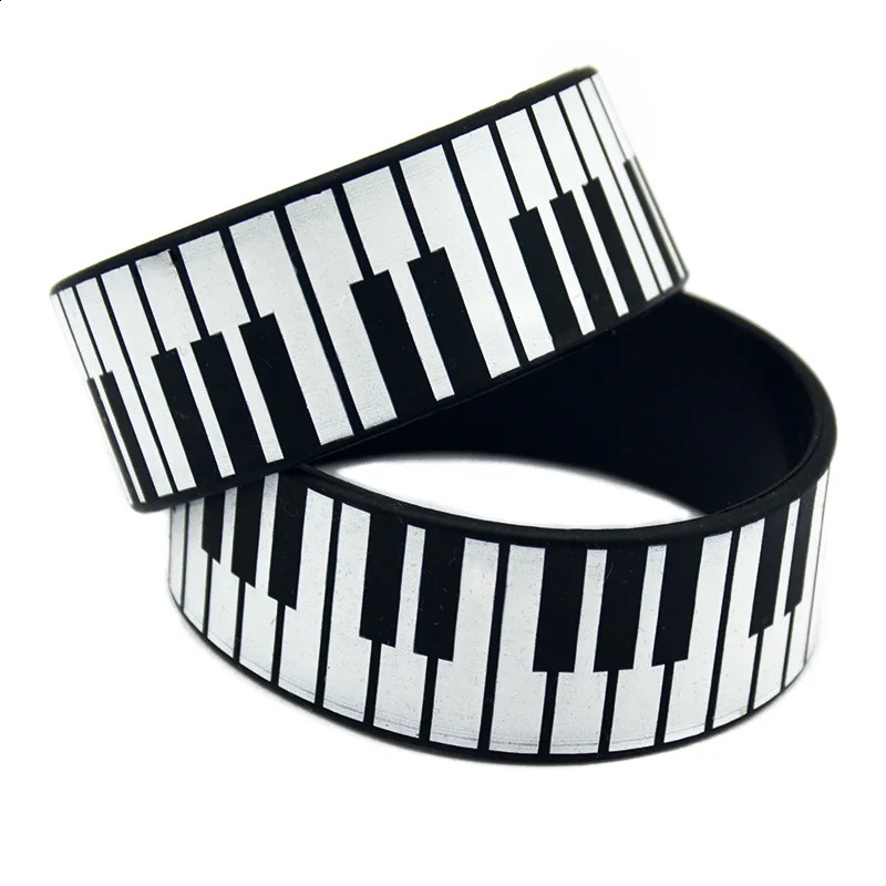 25 Pcs Printed Piano Keys Silicone Bracelet 1 Inch Wide Music Concert Gift Wristband 250107