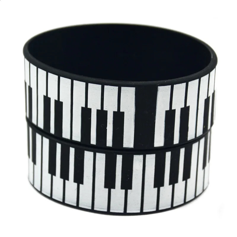 25 Pcs Printed Piano Keys Silicone Bracelet 1 Inch Wide Music Concert Gift Wristband 250107