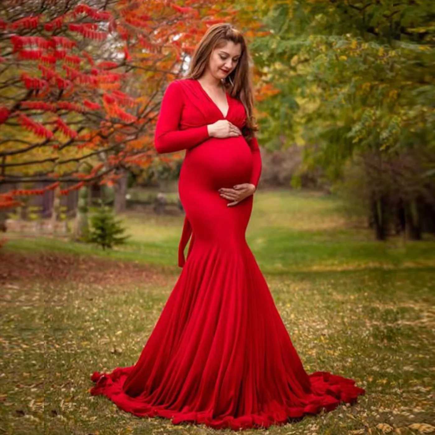 2024 Cotton Pregnant Womens Wedding Photography Sexy V-neck Pregnant Womens Fancy Dress Photography Props Maxi Dress W250113