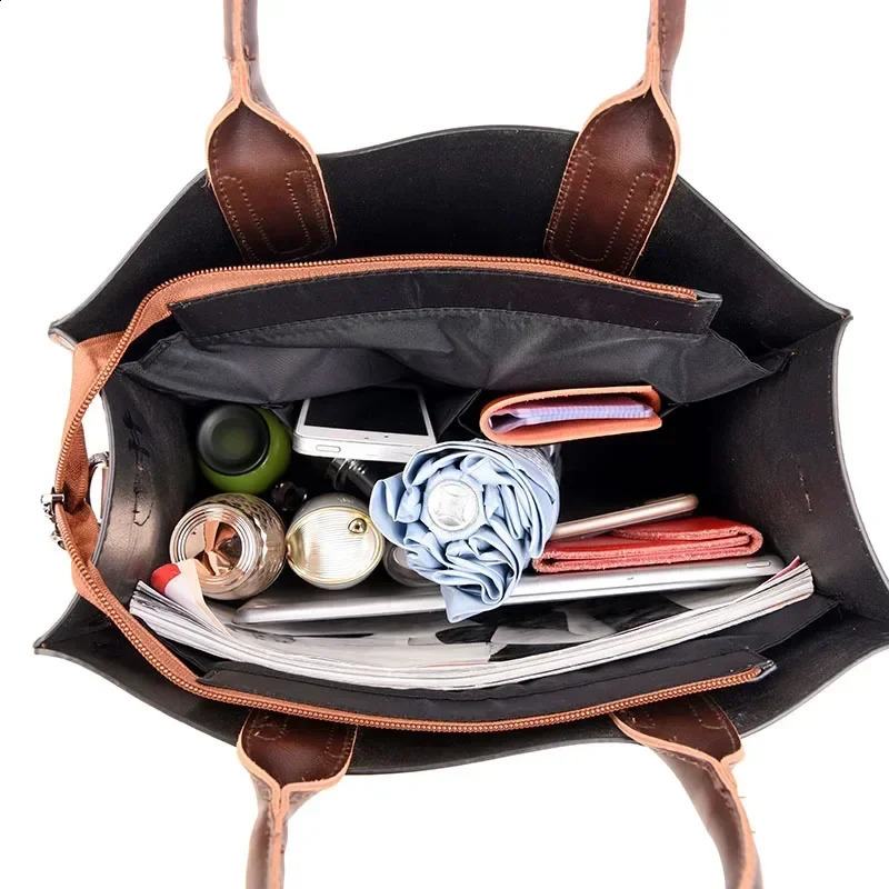 Vintage OIL SKIN Leather Big Casual Tote women bags High Quality Womens Handbags Shoulder Crossbody Bag Messenger Bags sac 250106