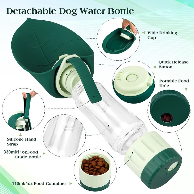 Portable Dog Water Bottle Food Container 2 In 1 Leakproof Pet Drinking Dispenser Feeder Cup For Outdoor Walking Hiking 250110