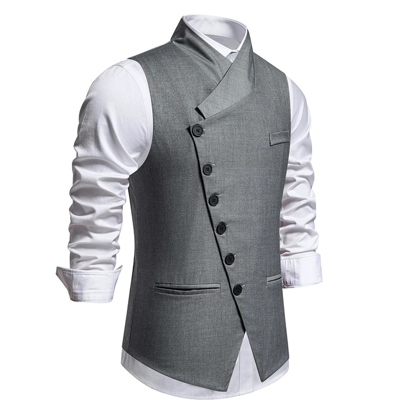 Mens Suit Vest Oblique Lapel Slim Fit Business Casual Wedding Mens Dress Waistcoat chalecos para hombre 250107