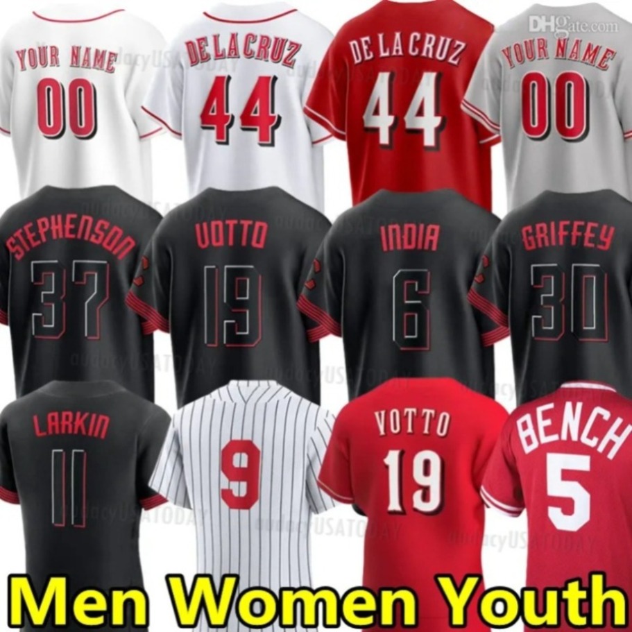 Reds 44 Elly De La Cruz Joey Votto Baseball Jersey Ken Griffey Jonathan India Hunter Greene Johnny Bench Tyler Jake Baseball jerseys