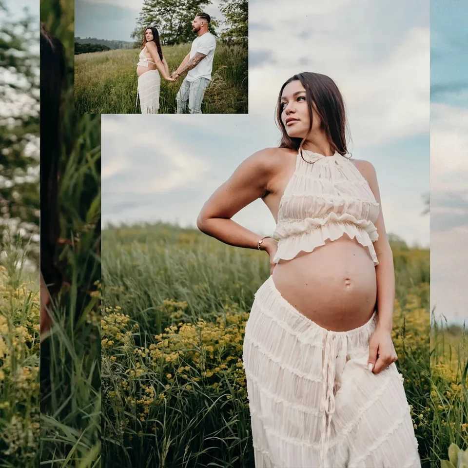 Pregnant womens swimsuit - sexy pleated camel skin fashionable neck hanging pregnant womens photography dress W250113