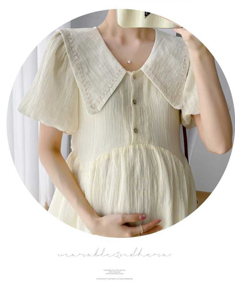 2025 Summer Fashion Pregnant Dress Plus Size Puff Sleeve Collar Chiffon Dress A-Line Pregnant Dress W250113