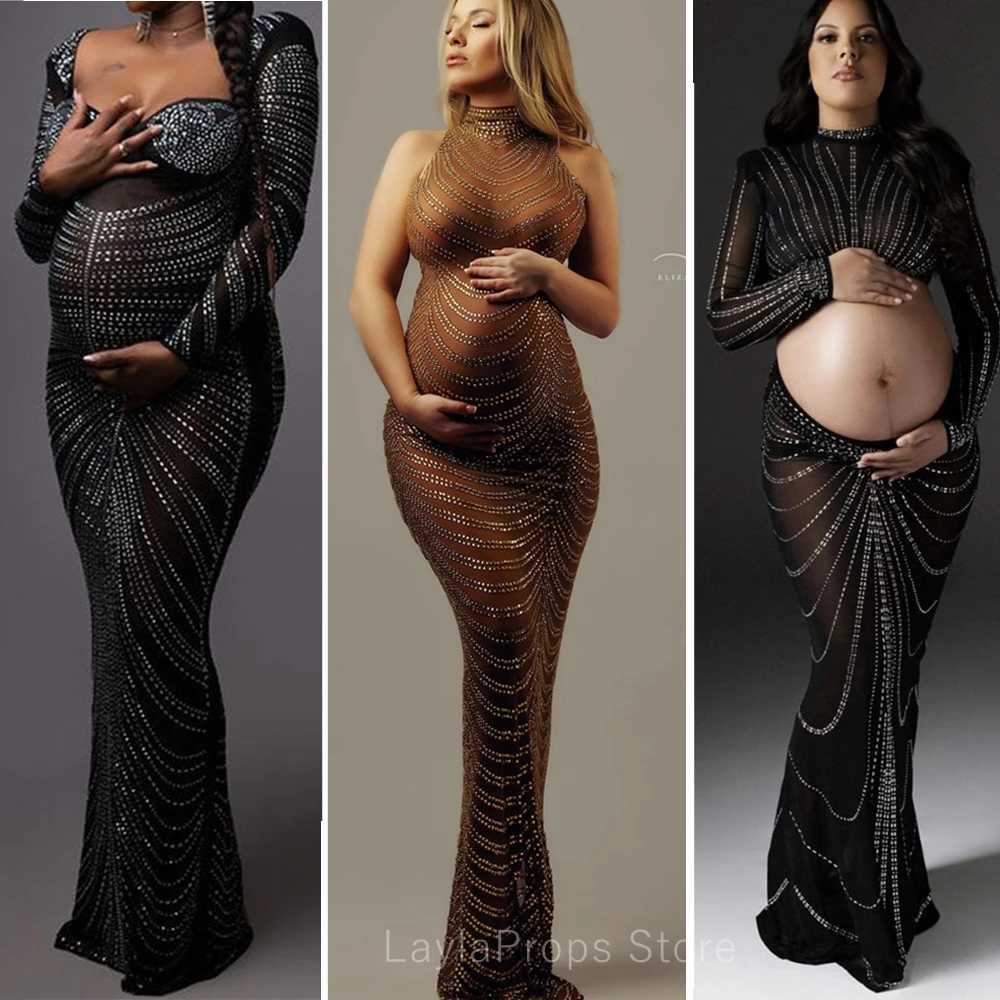 Pregnant dress photo shoot Maxi evening sexy pregnant woman elegant sleeveless body Par stretch rhinestone body W250113