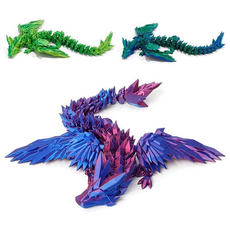 3D Printed Gem Dragon Western Sle Colorful Full Body Movable Dragon Toy Crafts Desktop Dragons Figurines Ornament Table Decor Z250118