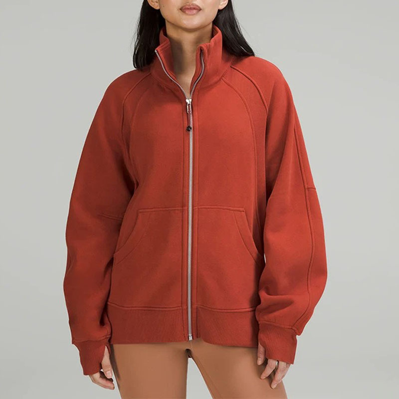 High quality versatile women's outdoor sports and fitness plus thick fleece hoodie loose sports jacket stand collar warm yoga casual loose top