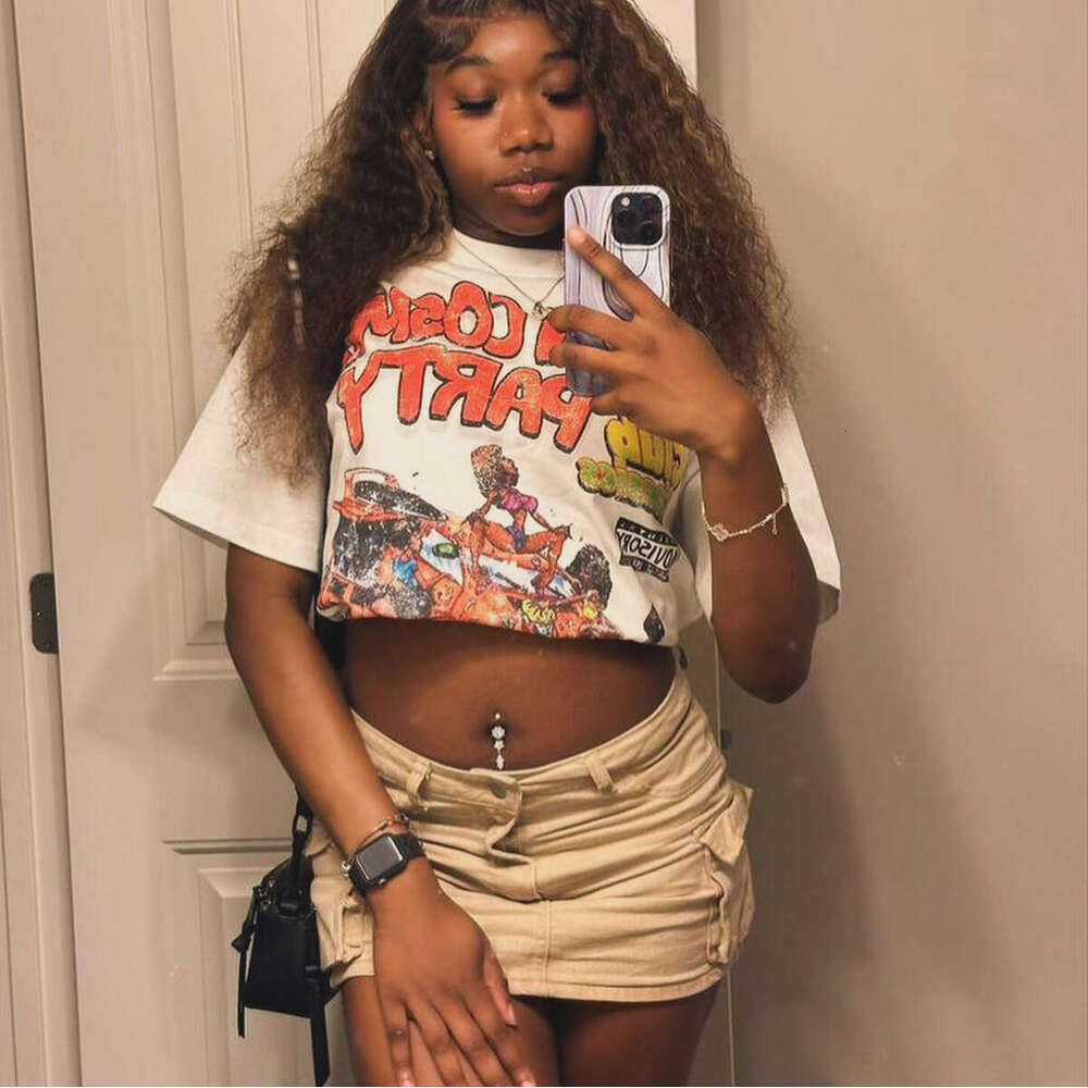 American style Y2K summer high street hip-hop letter print loose casual unisex cotton short sleeved t-shirt