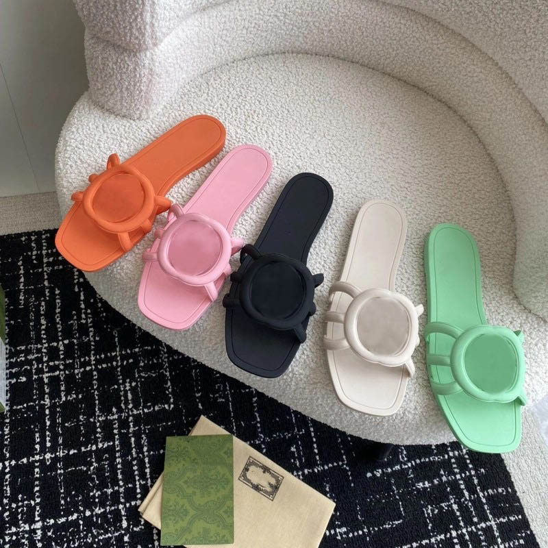 luxury designer shoes Women slippers designer shoes Womens sandals designer slides black white pink Summer beach Rubber Jelly flip flop designer slippers Size 35-42