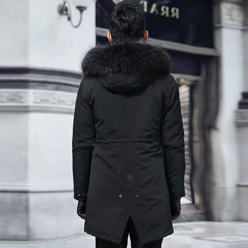 Winter Trendy Men High Quality Faux Fur Liner Parka Elegant Hair Hooded Long Coat Fashion Jackets 250107
