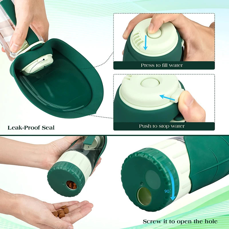 Portable Dog Water Bottle Food Container 2 In 1 Leakproof Pet Drinking Dispenser Feeder Cup For Outdoor Walking Hiking 250110