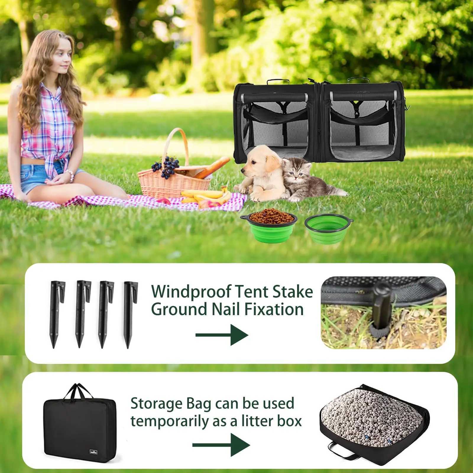 Wakytu Portable Pet Carrier for 2 Cats Small Dogs Double Cat Crate Set with Portable Carry Bag Car Travel Indoor Cat HouseXJ250113