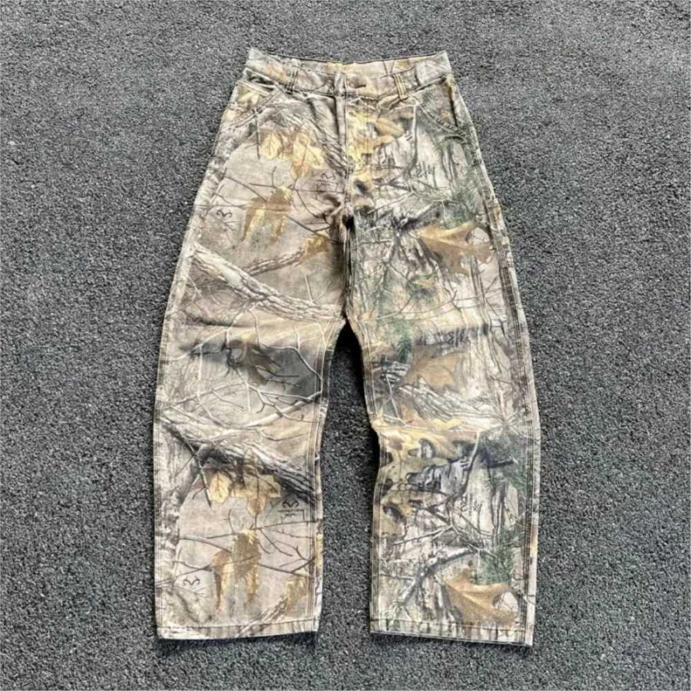 Mens Branch Camouflage Jeans American Style Old Washed Wide Leg Retro Loose Fashion Trend Strt Straight Jeans Camo Pants Y2K X250113
