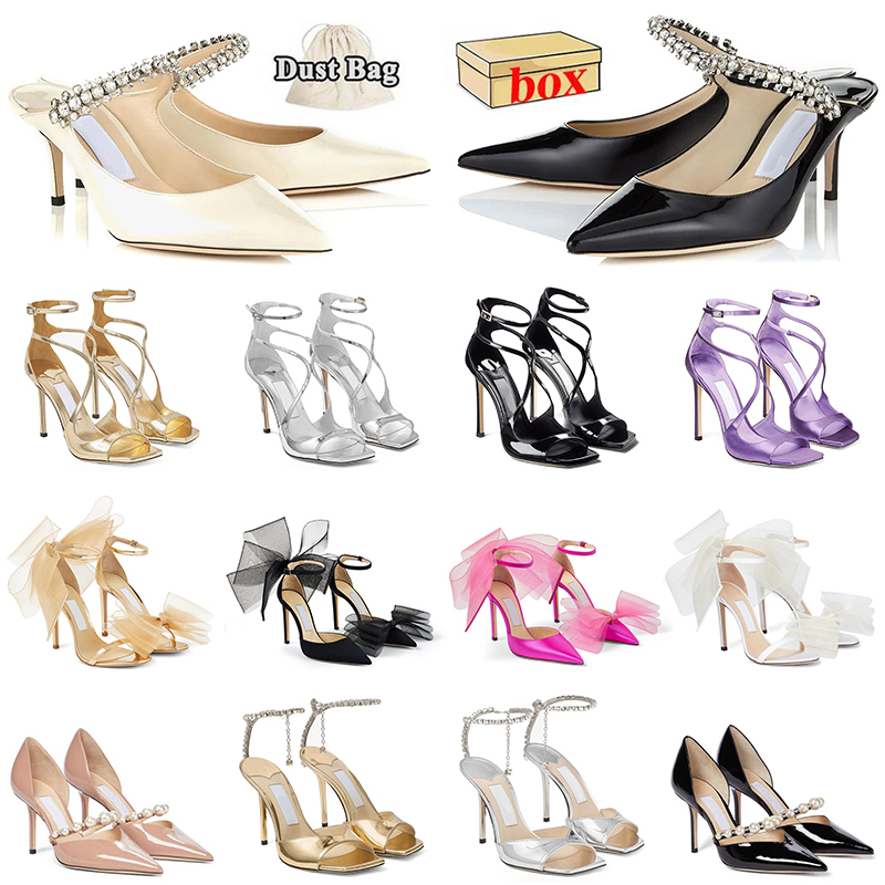 Luxury Women Shoe Jimmy Choo High Heels Sandals Women Heel Pumps Sandal[code ：L]With Asymmetric Grosgrain Mesh Fascinator Bows Wedding Dress Shoe