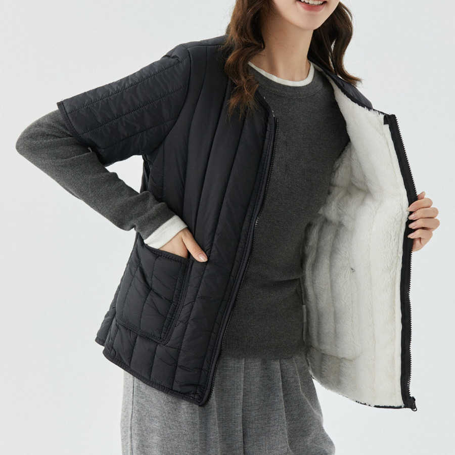 Womens New Zipper Thickened Warm Cotton Inner Tank Womens Home Cotton Clothes Cotton Clothes With Plush Short Sleeve Women Jackets Coat 241209