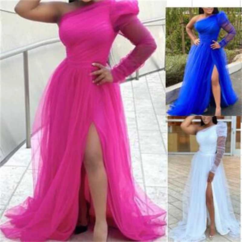 Hot pink shoulder pleated long gown maternity side split pleated hem bridal shower gown W250113