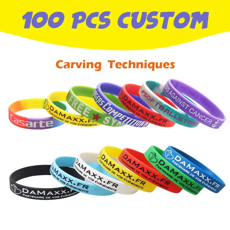 100pcs/50pc Silicone Customized Laser Technology Bracelets Fashion Custom Personalized Engrave Wristband For Party Events 250107