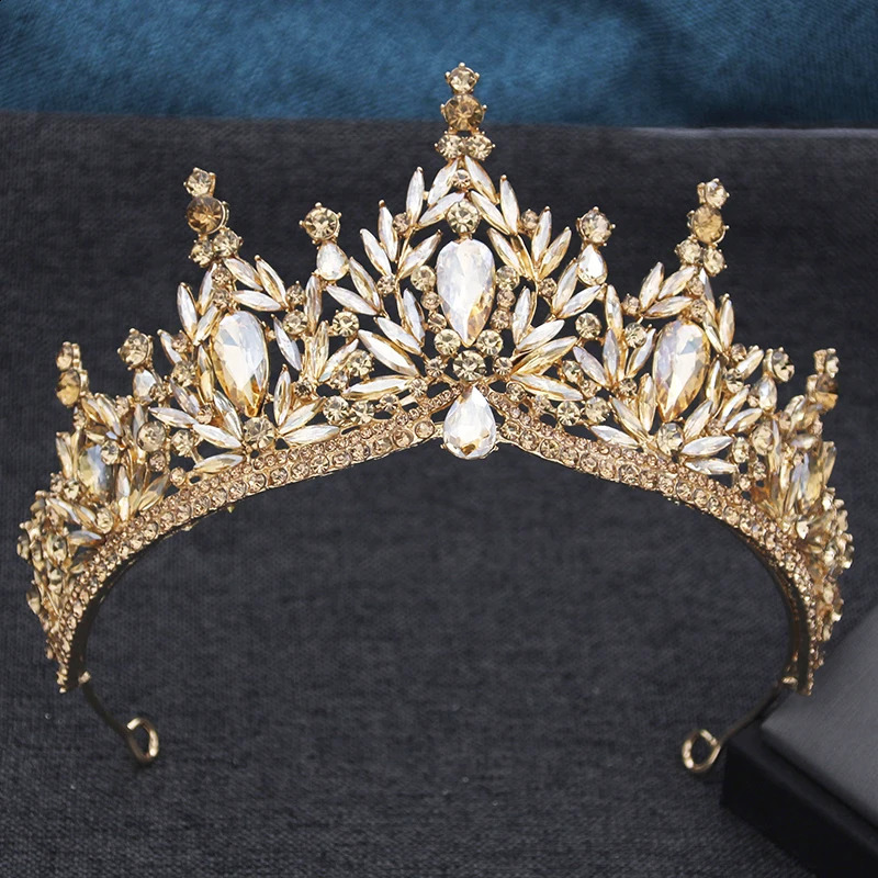 Champagne Crystal Crown Princess Tiara Headwear for Party Pageant Birthday Wedding Hair Jewelry Costume Accessories250108