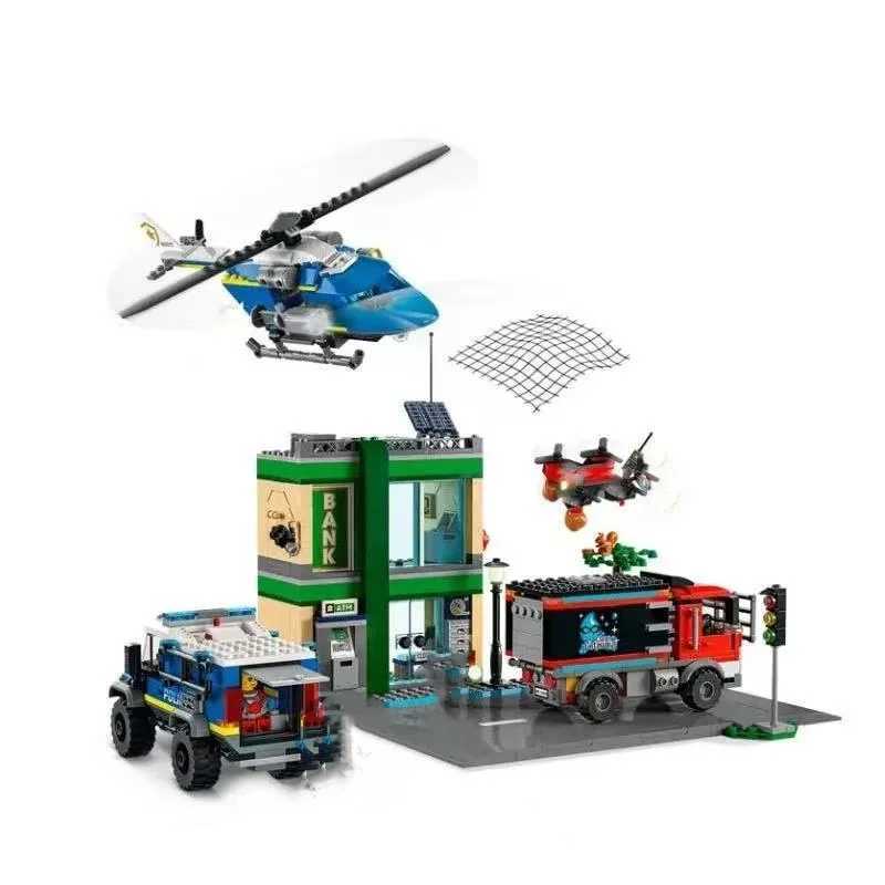 City Police Series Police Bank Chase Police Station Helicopter Truck Boy Building Block Toys Childrens Educational Toys X250114