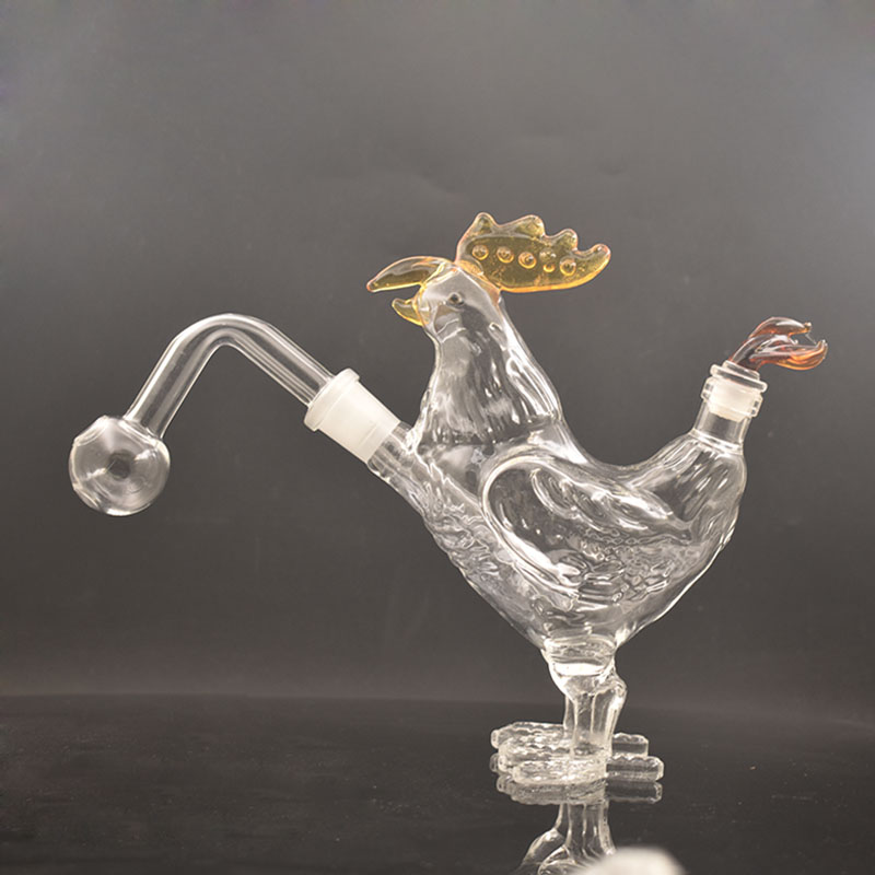 1pcs Cartoon Glass Bongs Hookah Cock Shaped Dab Rig Bong Art Hookah Ash Catcher with 14mm Joint Downstem Adapter Oil Pot 14mm male glass oil burner pipes
