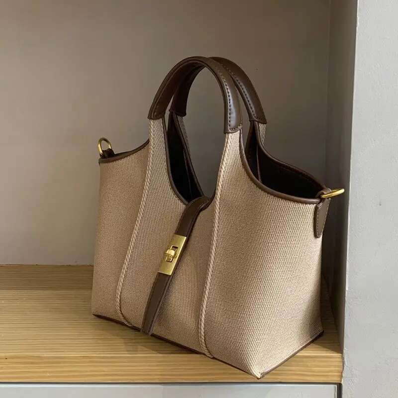 2024 Fashion Trend Vegetable Basket Women's High-End Versatile Bucket Canvas Western Style Hand-Ball Crossbody Tote Bag