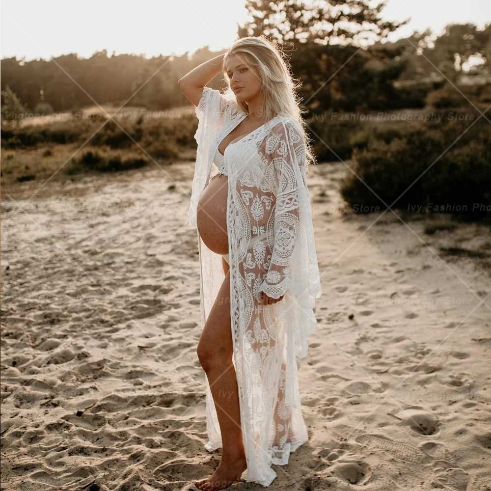 Pregnant womens photography dress Bohemian sled baby shower dress Bohemian photo shoot Pregnant womens dress lace flame sleeve robe W250113