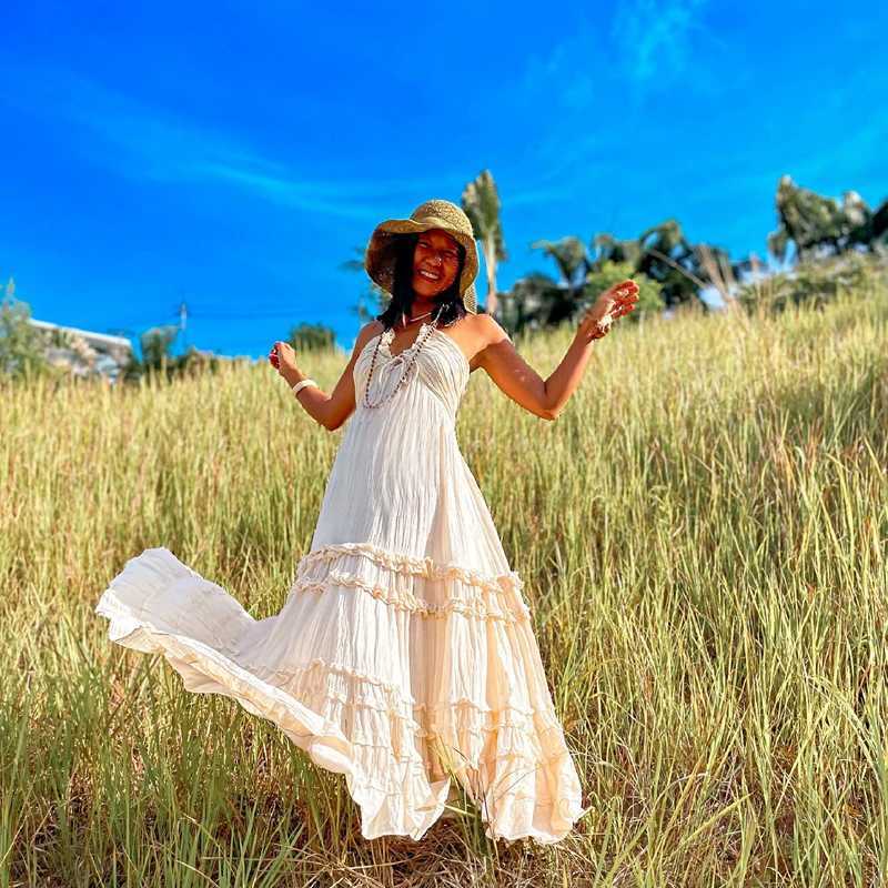 Bohemian Summer Wedding Dress - Linen V-neck Casual Chiffon W250113