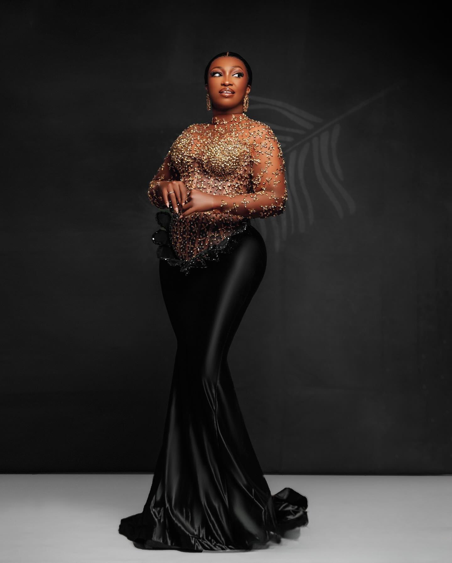 2025 Plus Size Aso Ebi Prom Dresses Gold Promdress Illusion High Neck Long Sleeves Rhies Decorated Crystals Beaded Mermaid Birthday Dress Reception 66