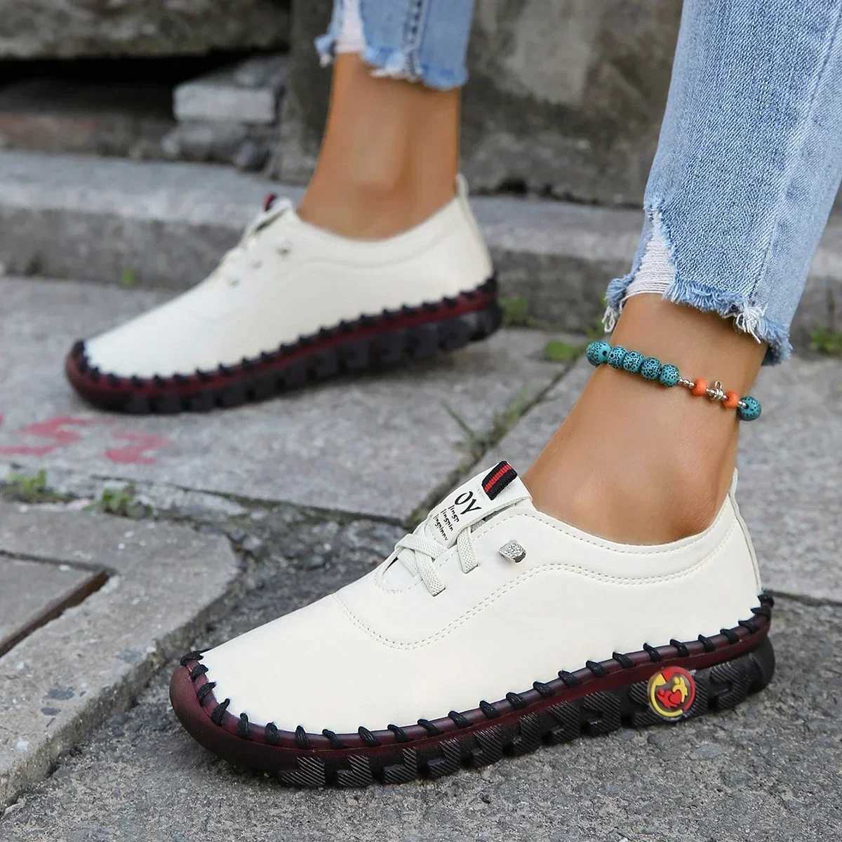 Platform Sneakers Women Shoes Loafers Lace Up Leather Flat Slip- 2023 New Autumn Casual Mom Shoe Mujer Zapatos Chaussure FemmeXJ250113