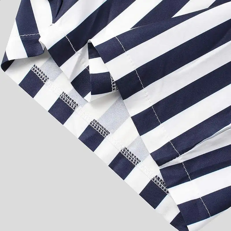 Mens Striped Rompers Suit Fashion Casual Playsuit Short Sleeve Button Shorts Jumpsuit Drawstring Streetwear 1 Piece 2024 y250110