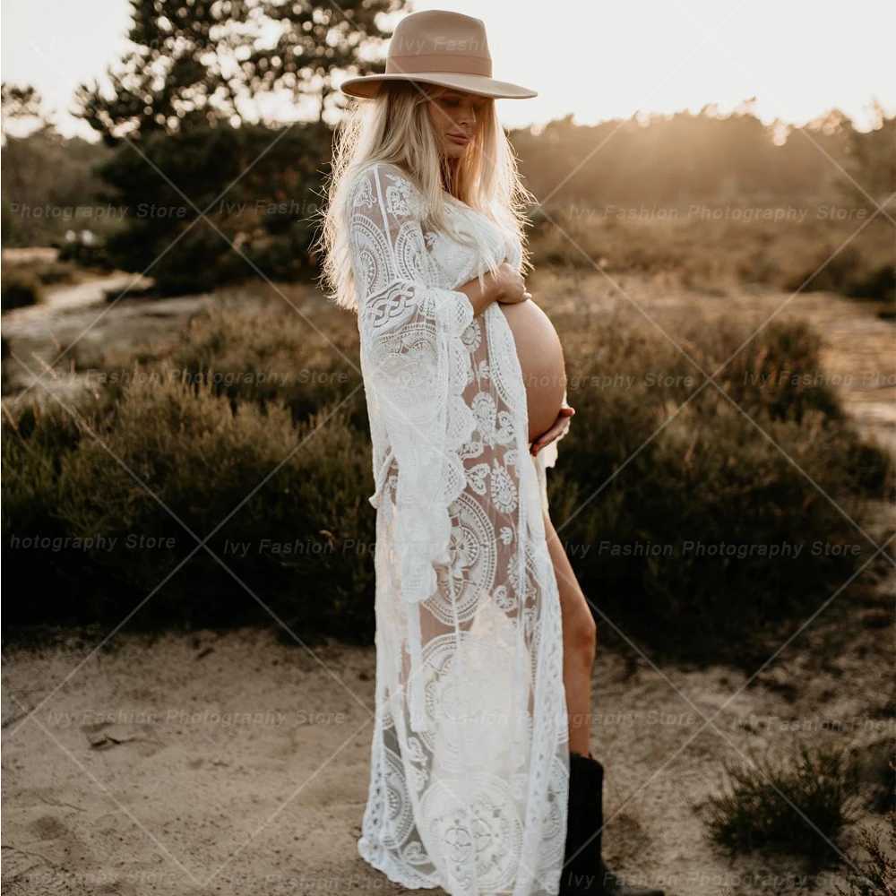 Pregnant womens photography dress Bohemian sled baby shower dress Bohemian photo shoot Pregnant womens dress lace flame sleeve robe W250113
