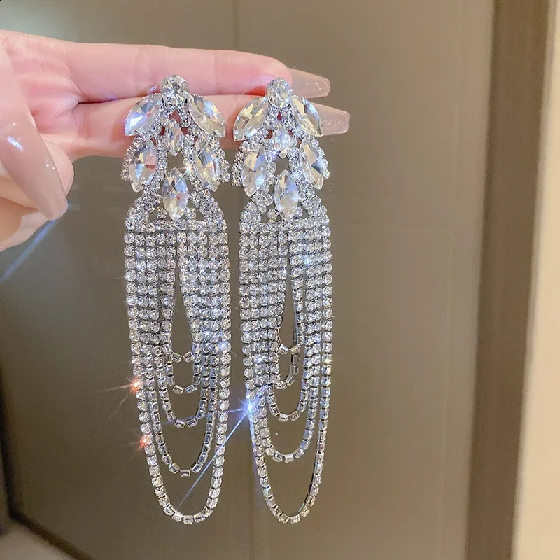 FYUAN geometric crystal earrings oversized long tassel rhinestone earrings womens earrings statement jewelry 250110