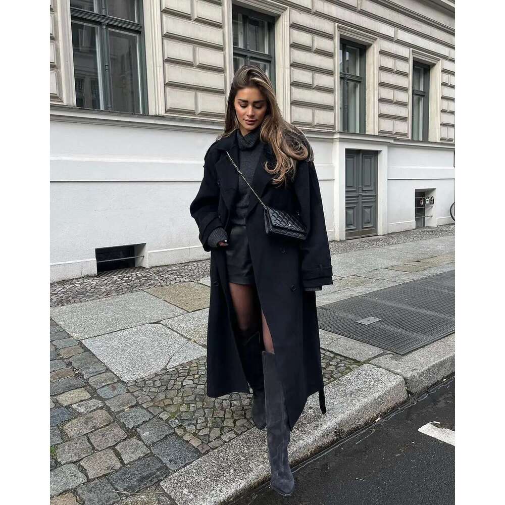 hoodie Women's Wear Women Solid Lace Up Button Turndown Collar Trench Jacket Lady Warm Casual Fashion Jackets Autumn Winter Street Female Coats j