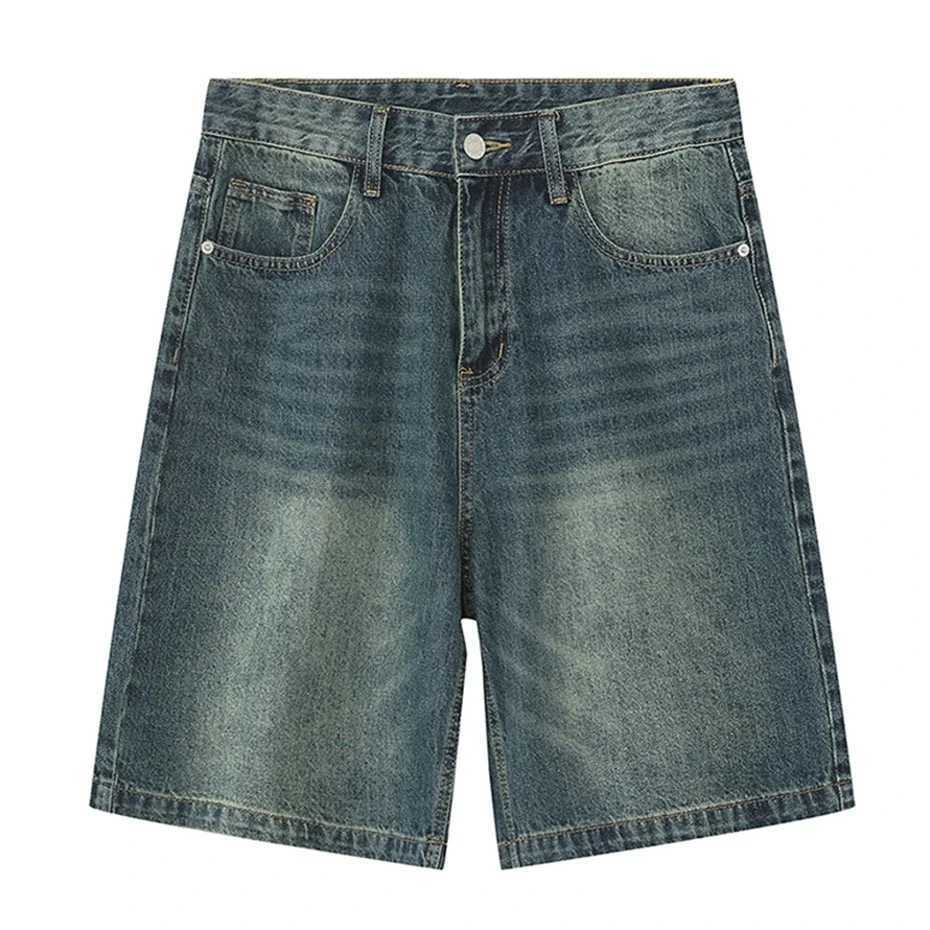 Men Vintage Blue Denim Shorts Summer Casual Loose Jeans Shorts Retro Harajuku Streetwear Hip Hop Y2K Shorts ManXJ250114