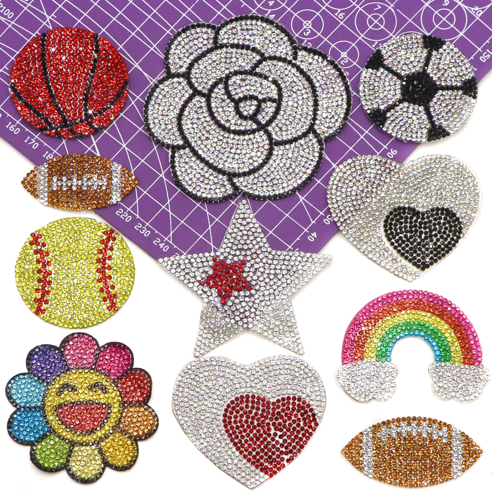 3PC/Lot Heart Balls Flowers Stars Rhinestone Patches Applique Iron On Letters For Clothes Shoes Bags Application For Kids Name