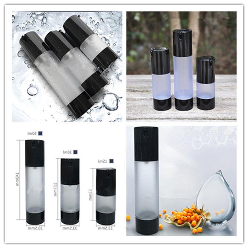 15ml 30ml black frosted Bottle airless vacuum pump lotion bottle with pump frost 50ml plastic Refillable Bottles Ltmul