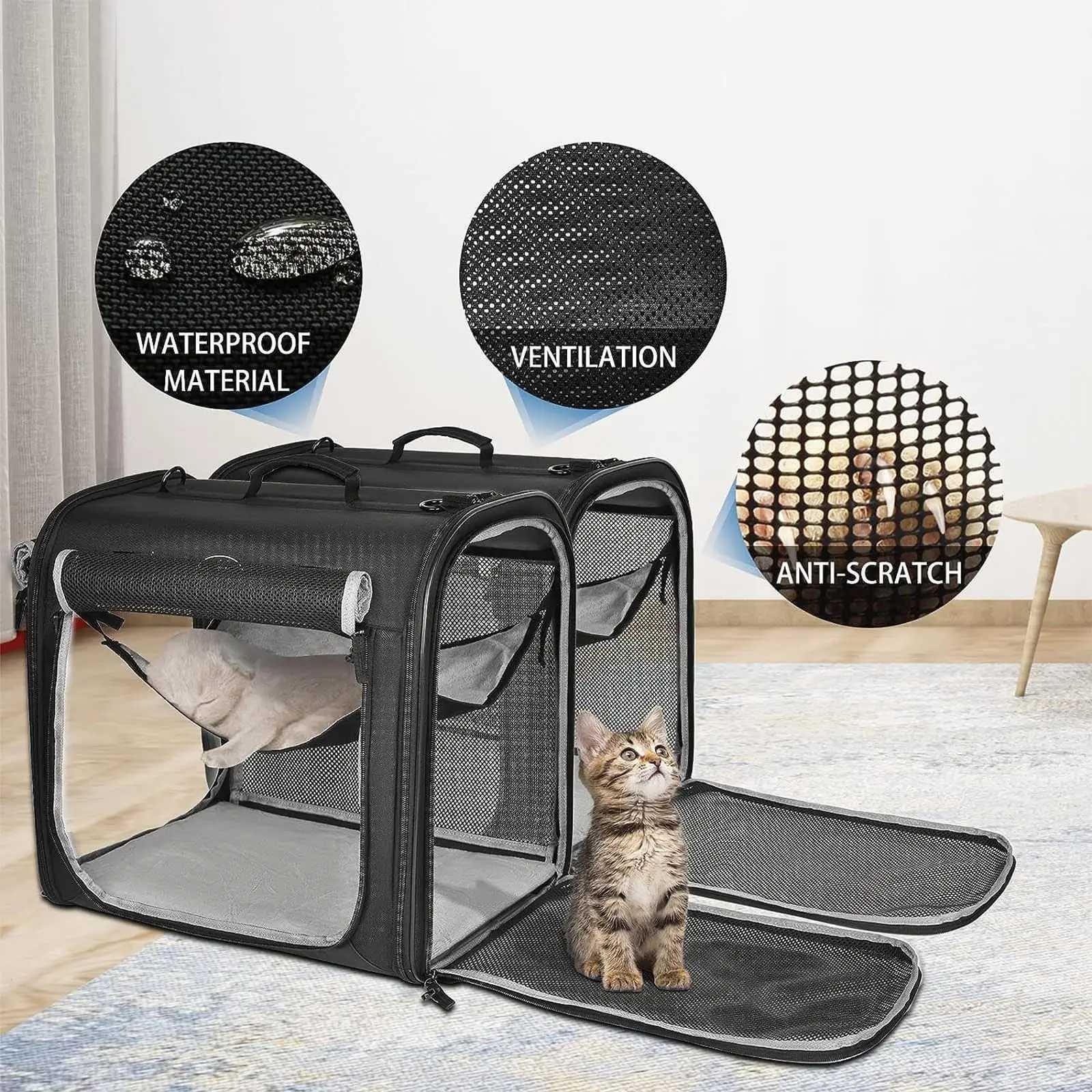 Wakytu Portable Pet Carrier for 2 Cats Small Dogs Double Cat Crate Set with Portable Carry Bag Car Travel Indoor Cat HouseXJ250113