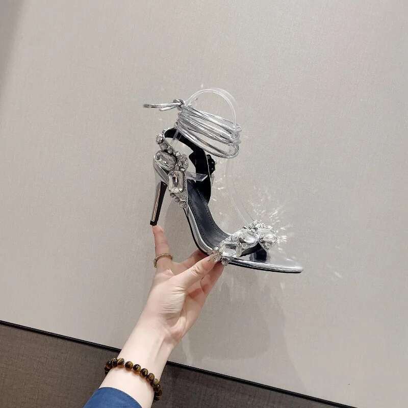 Sexy Thin High Heels Ankle Strap Sandals Womens Pointed Crystal Dia Party/club Wedding Party Shoe Sandalias Mujer