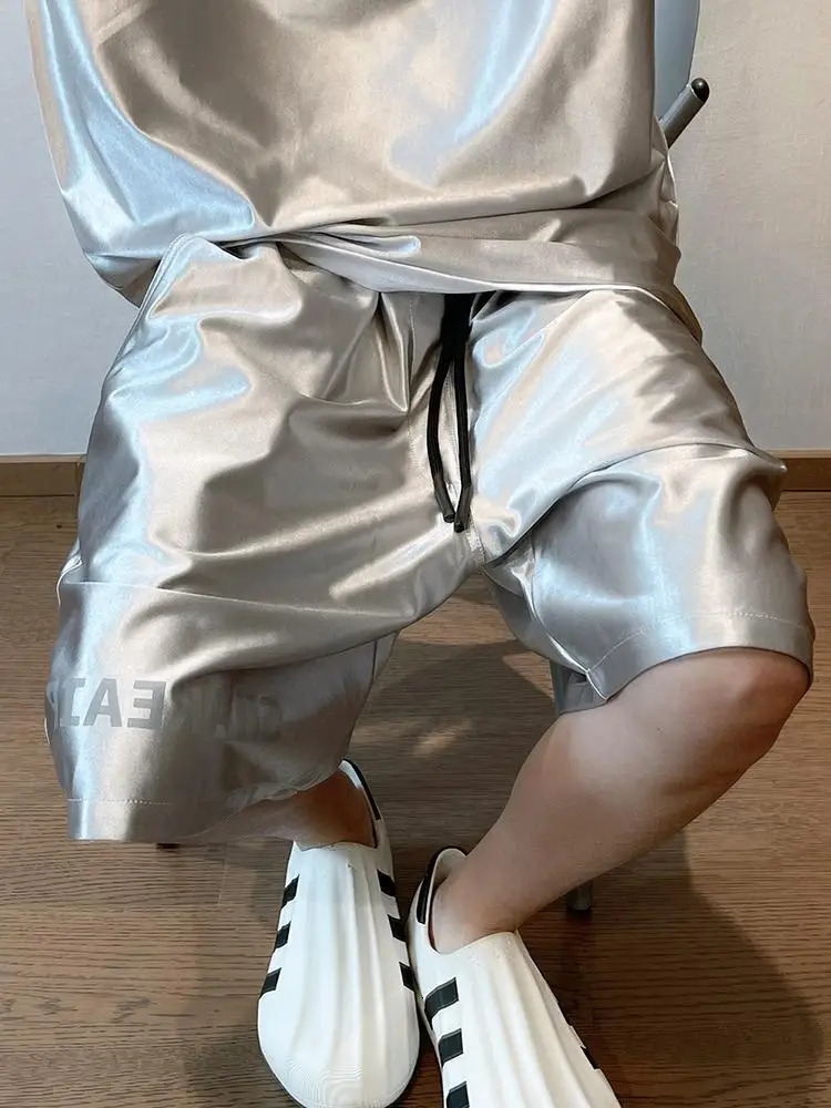 Glossy Pockets Mens Shorts Outdoor Fitness Male Plus Size Casual Sports Basketball Bottoms 250109