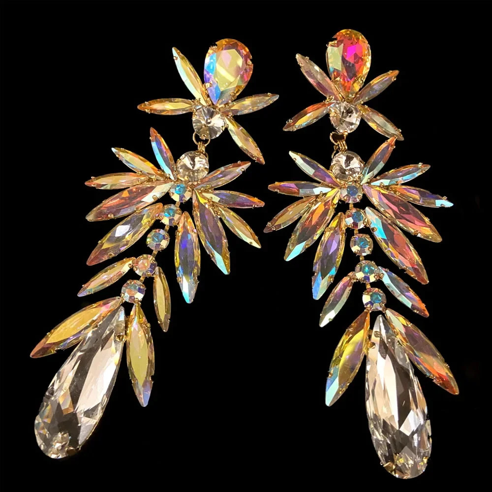 AB rhinestone pendant earrings party accessories fashionable and shiny large-sized crystal statement earrings wedding jewelry 250110