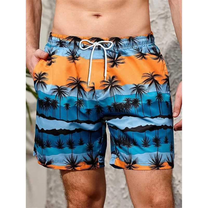 Coconut Tree Pattern Beach Shorts Mens Fishbone 3D Printed Swimming Shorts Summer Street Surfboard Shorts Vacation Shorts W250114