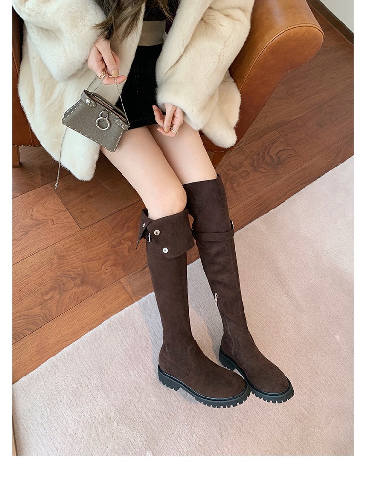 Winter Black New Lamb Wool Over The Knee Woman Round Toe New Slip On Tube Warming Fur Long Thigh Boots 1a26