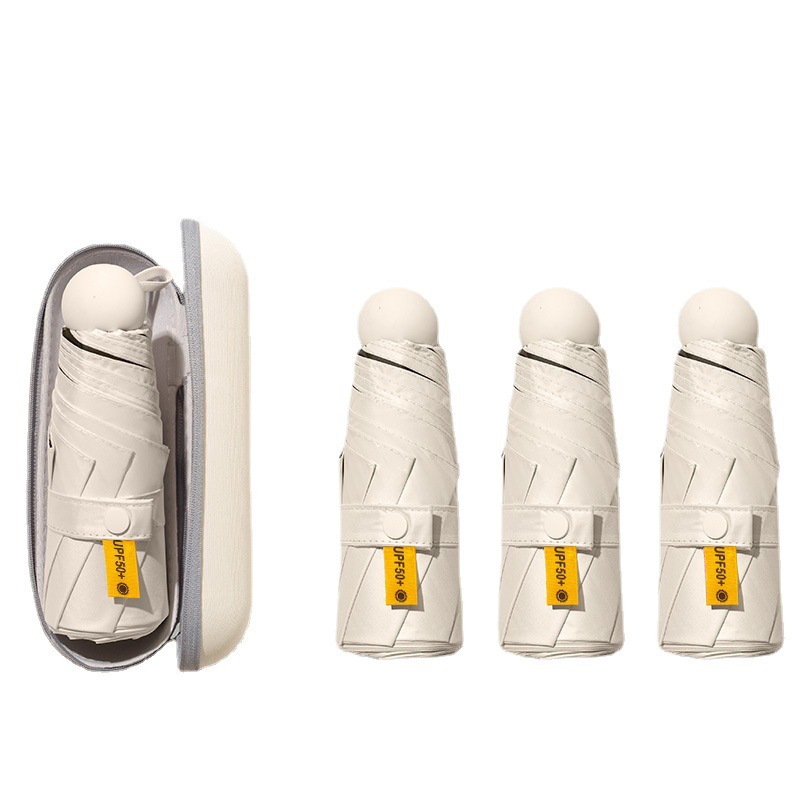 5-Fold UV Protection Capsule Umbrella with Black Coating for Sun and Rain Use - Customizable Logo Printing Available