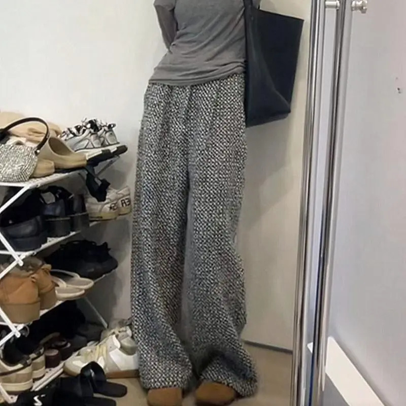 Women Autumn Winter Simplicity office Lady pocketv Solid color pants women clothing Fashion Allmatch Soft High Waist wide leg 250106