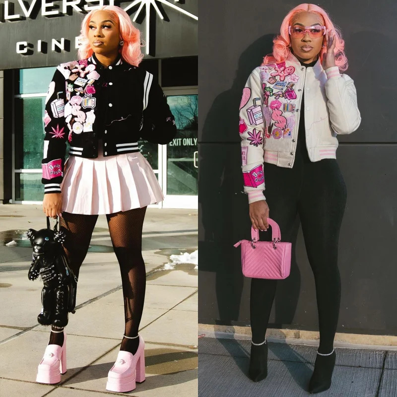 Women Baseball Jacket Varsity Bomber Jacket Racing Fashion Print Long Sleeved Button Pocket Coats Y2K Jackets Casual Streetwear 250114