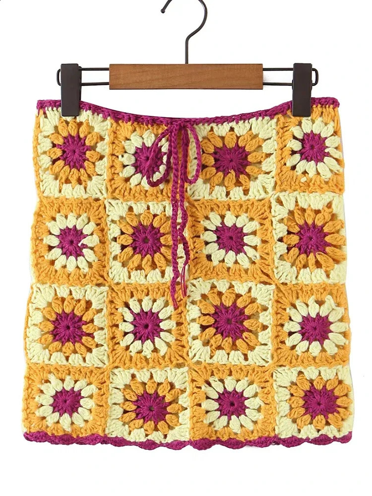 Gypsylady vintage crochet dress set Bohemian cut top mini skirt 2-piece set handmade summer chic square pattern sexy set 250109