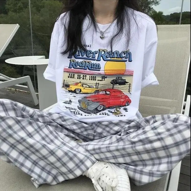 Spring Plaid Sports Casual Straight Pants Womens Korean Version Loose Wide Leg Trend 250106